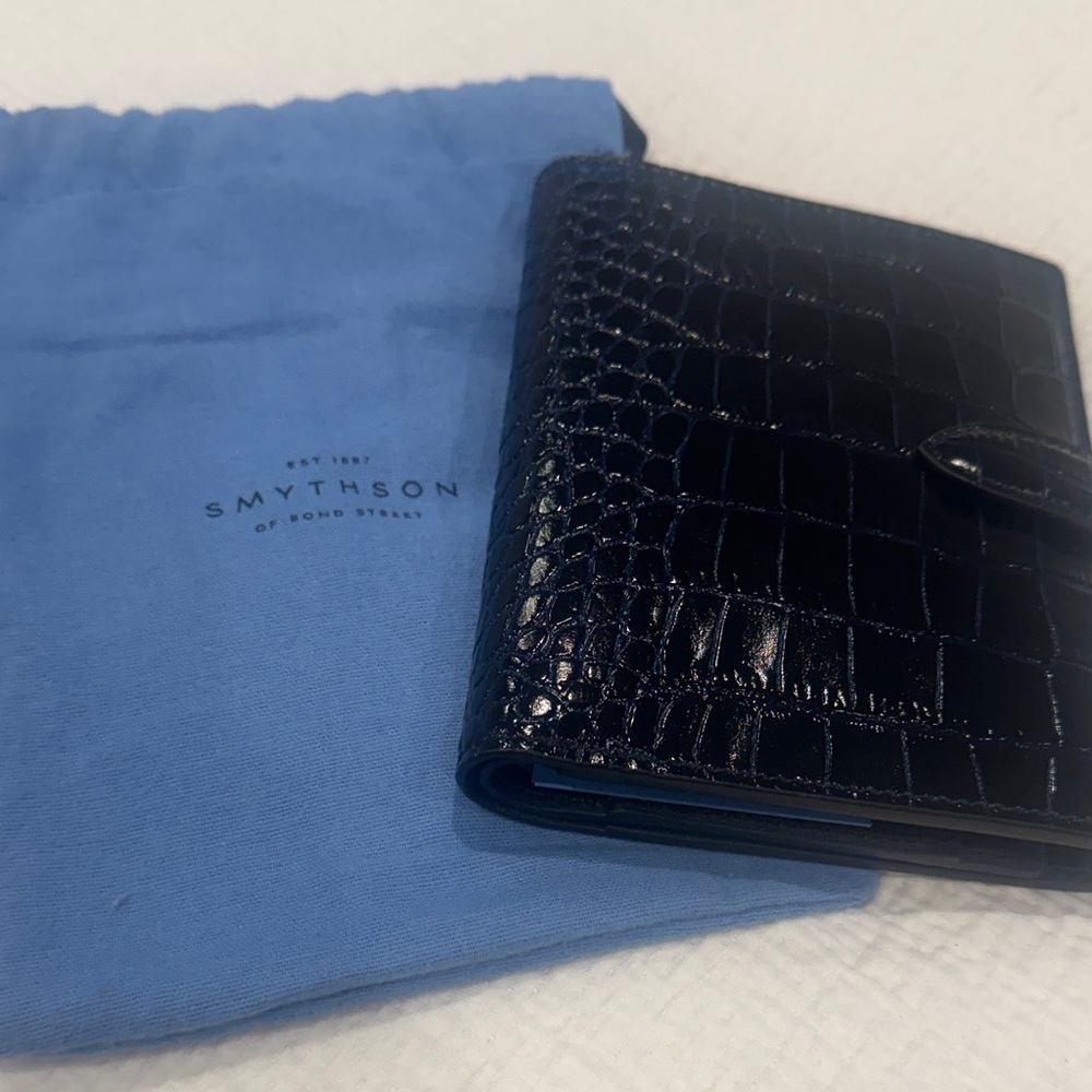 Smythson Blue Croc-Embossed Leather Travel Wallet & Passport Holder
